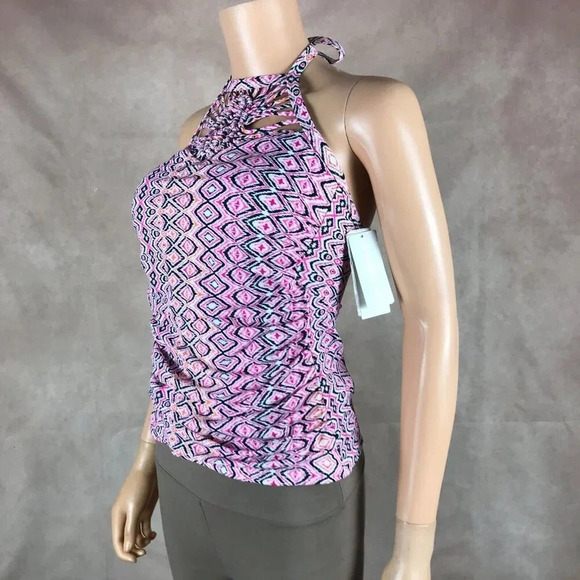 ISLAND ESCAPE Macramé Diamond Print Halter Tankini Top NWT 6 - Picture 3 of 9